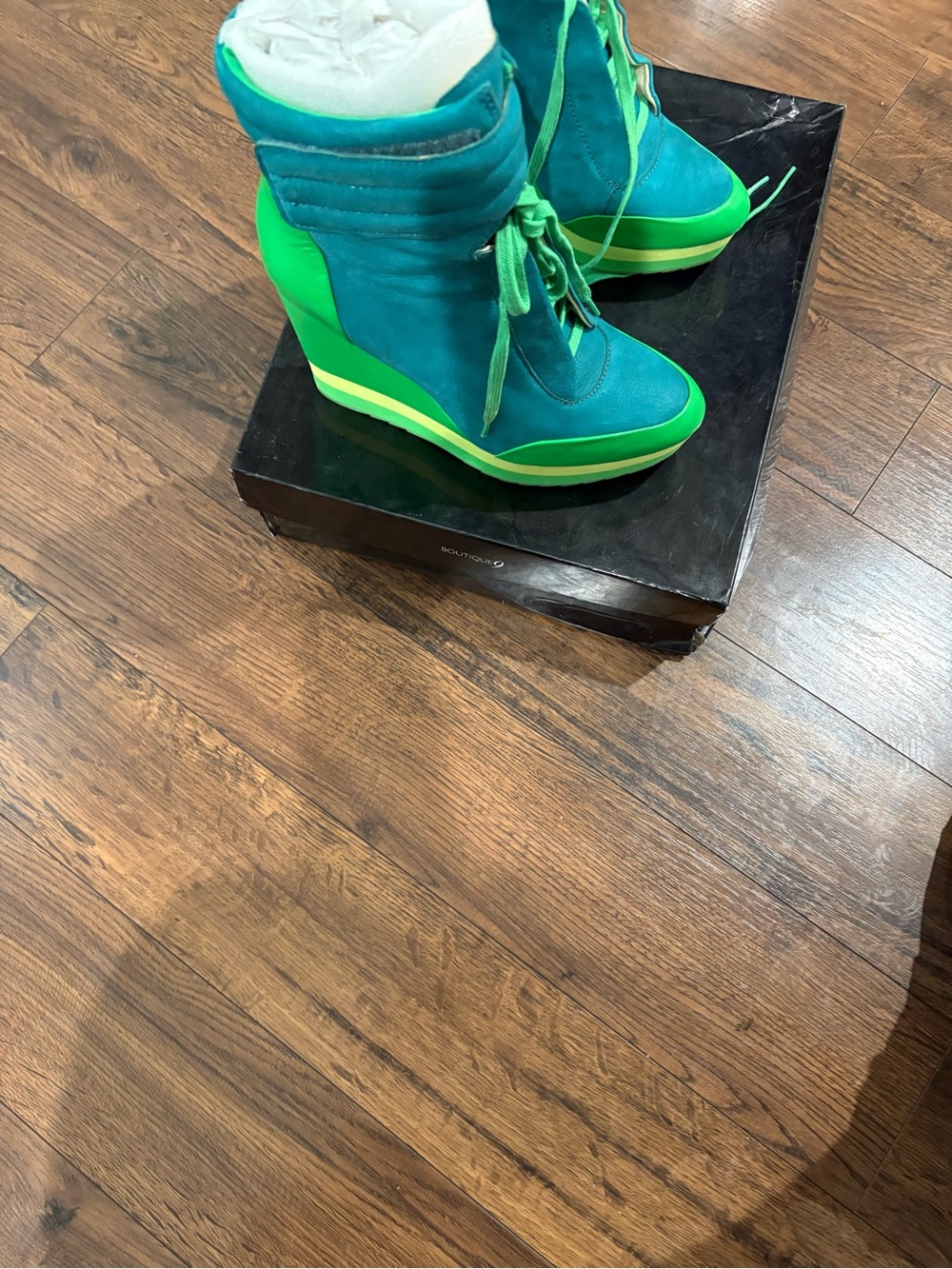 Boutique 9 Teal and Lime Wedge Sneaker Boot